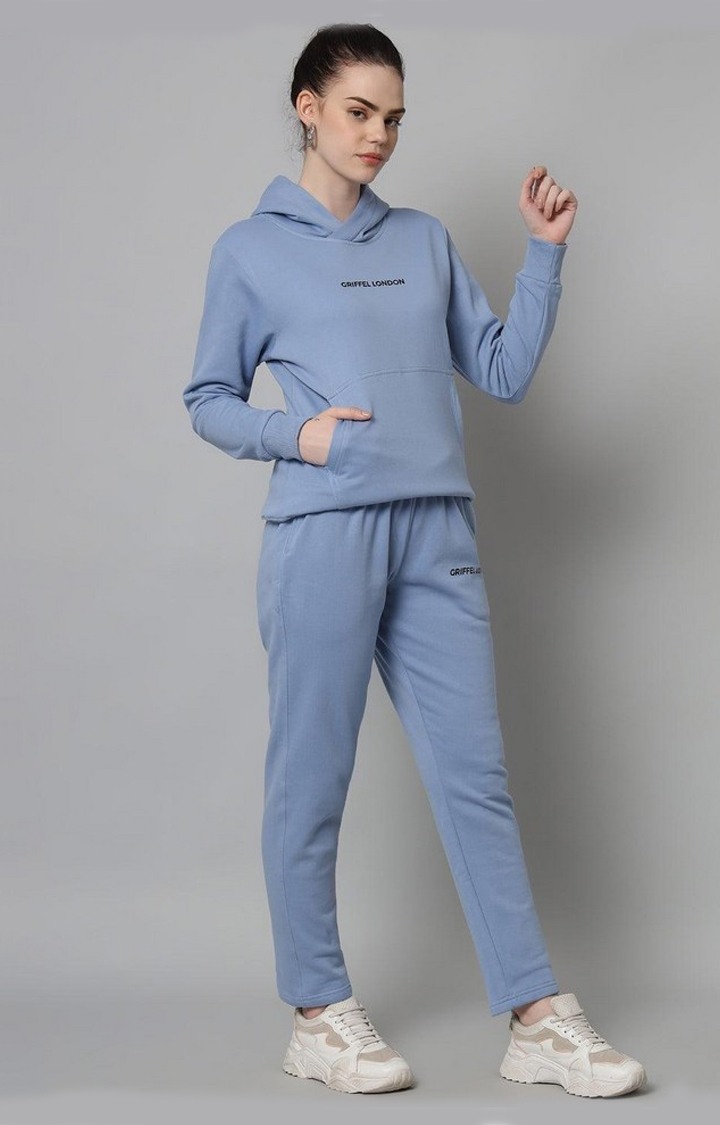 Women's Sky Blue Solid Tracksuits