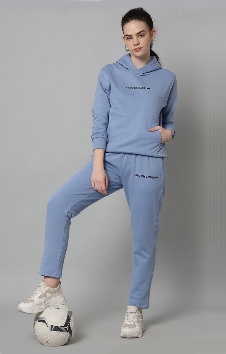 Women's Sky Blue Solid Tracksuits