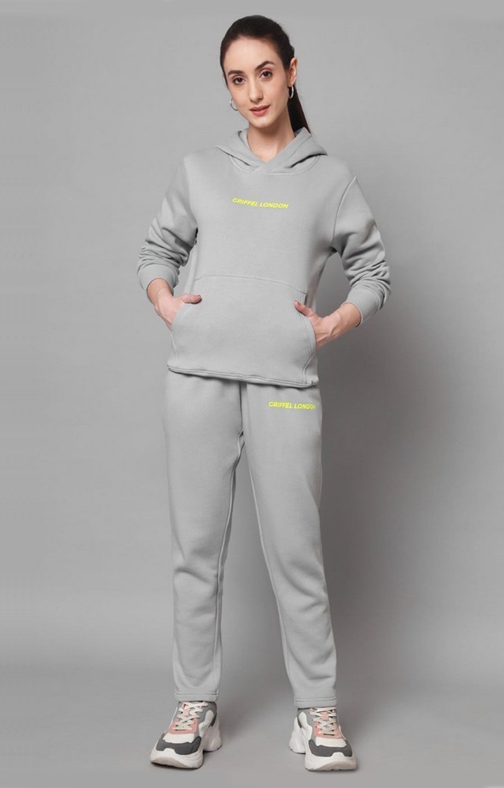 GRIFFEL | Women's Grey Cotton Solid Tracksuits