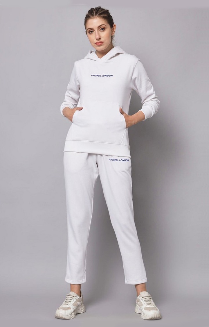 Women's White Solid Tracksuits