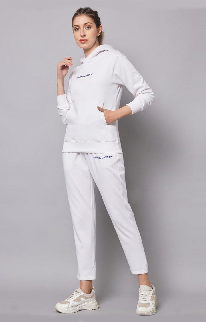 Women's White Solid Tracksuits