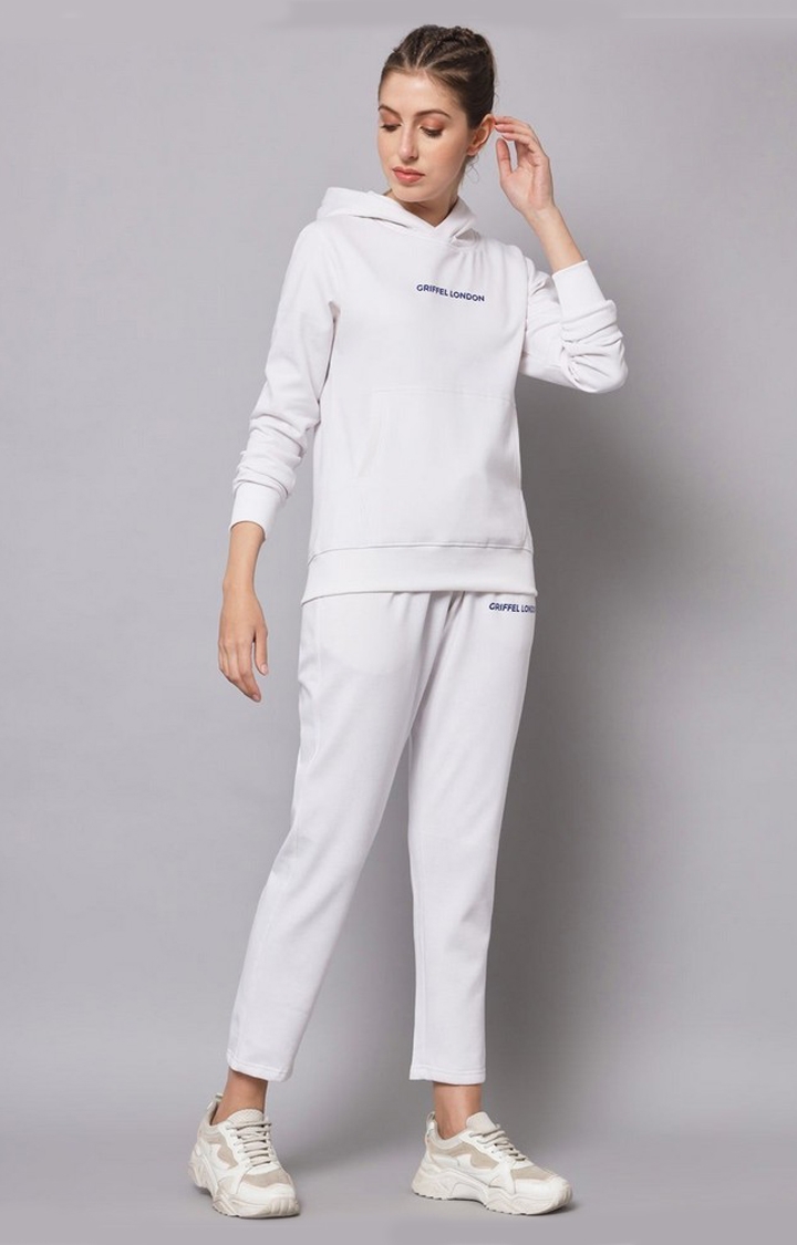 GRIFFEL | Women's White Cotton Solid Tracksuits