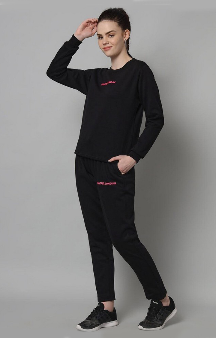 Women's Black Solid Tracksuits