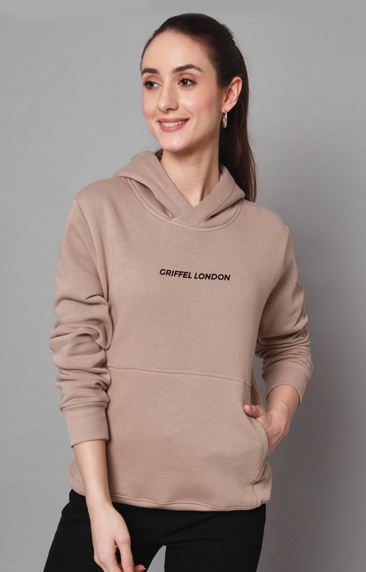 GRIFFEL | Women’s Cotton Fleece Full Sleeve Camel Hoodie Sweatshirt