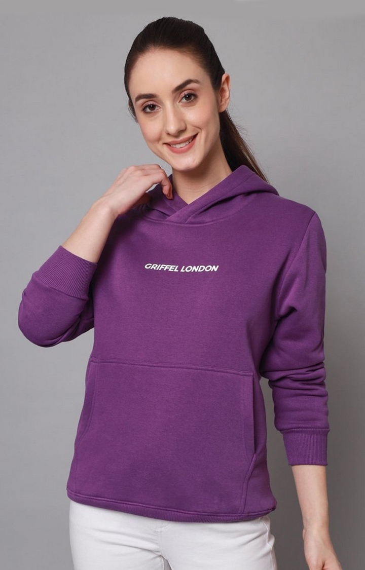 GRIFFEL | Women’s Cotton Fleece Full Sleeve Dark Purple Hoodie Sweatshirt
