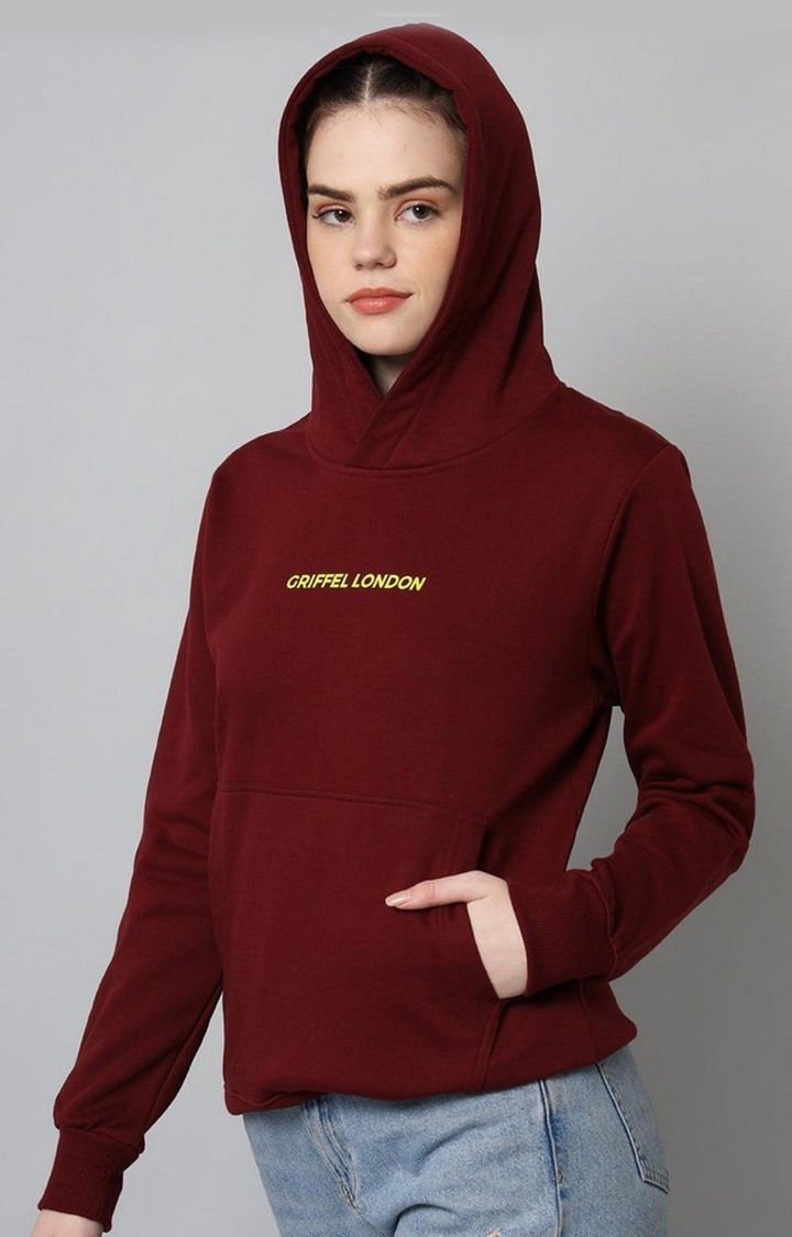 Women's Maroon Solid Hoodies