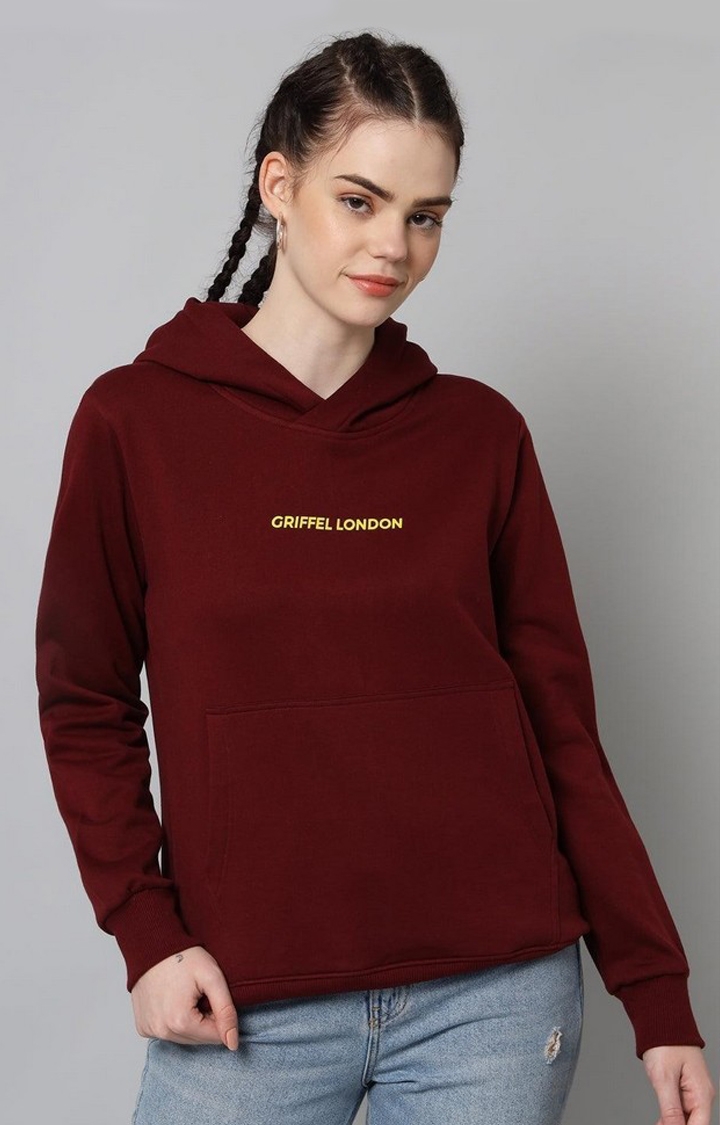 GRIFFEL | Women’s Cotton Fleece Full Sleeve Maroon Hoodie Sweatshirt
