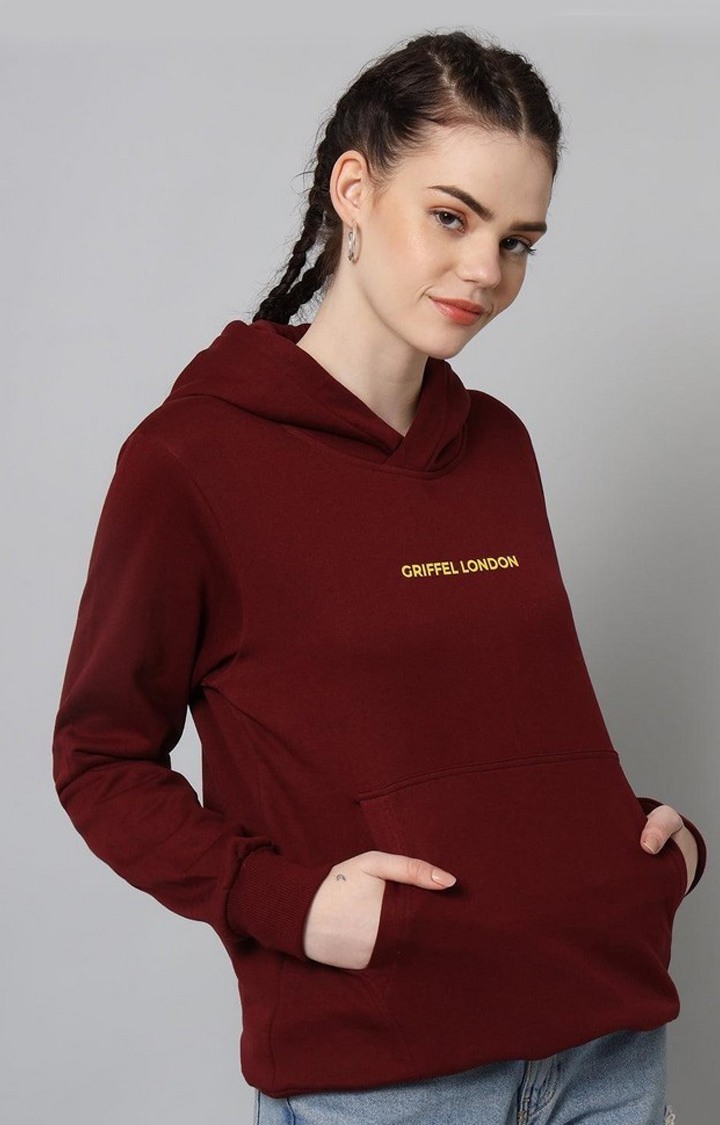 Women's Maroon Solid Hoodies