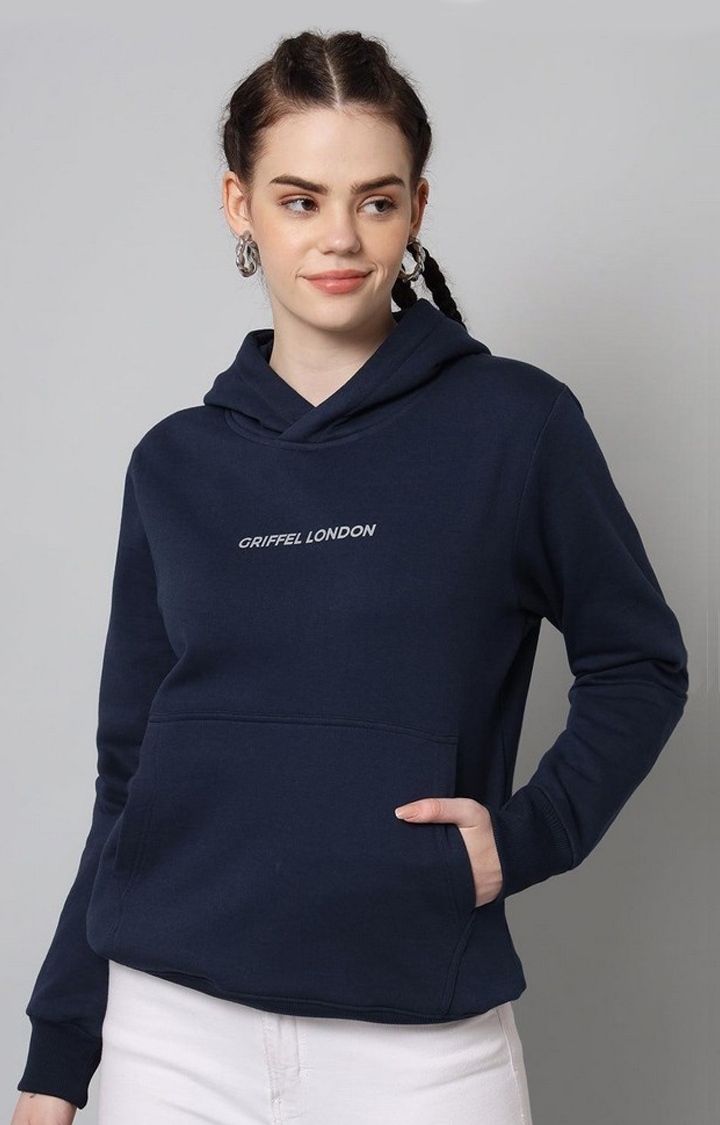 GRIFFEL | Women’s Cotton Fleece Full Sleeve Navy Hoodie Sweatshirt