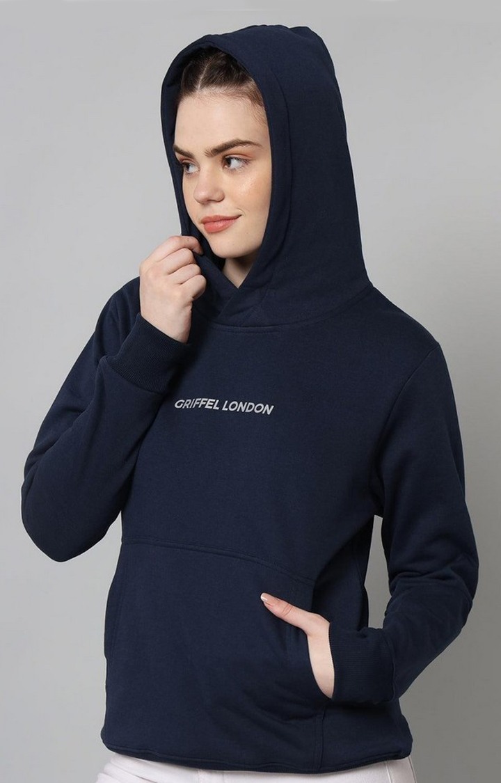 Women's Navy Blue Solid Hoodies