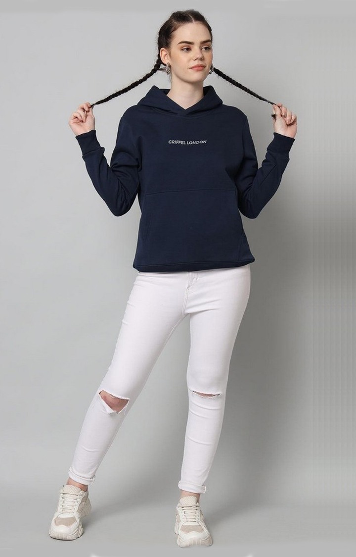 Women's Navy Blue Solid Hoodies