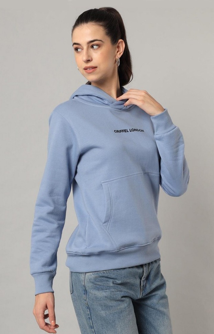 Women's Sky Blue Solid Hoodies