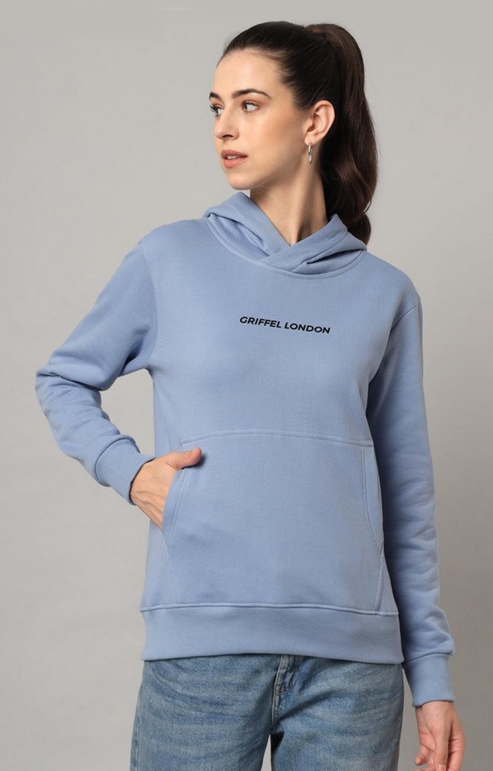 GRIFFEL | Women’s Cotton Fleece Full Sleeve Sky Blue Hoodie Sweatshirt