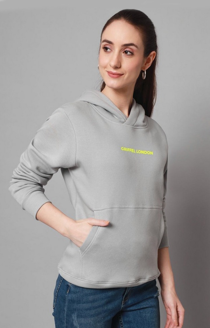 Women's Steel Grey Solid Hoodies