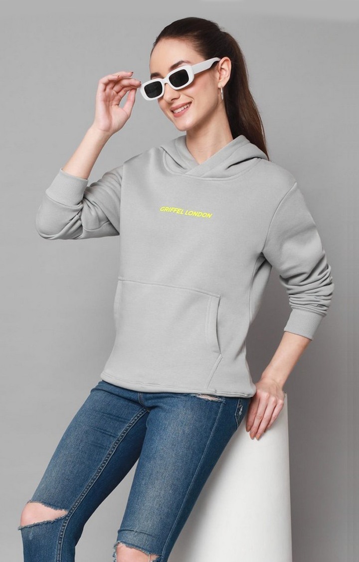 Women's Steel Grey Solid Hoodies