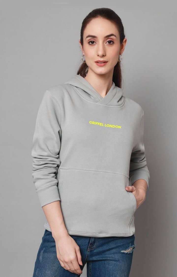 GRIFFEL | Women’s Cotton Fleece Full Sleeve Steel Grey Hoodie Sweatshirt