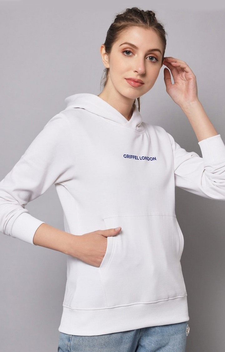 Women's White Solid Hoodies