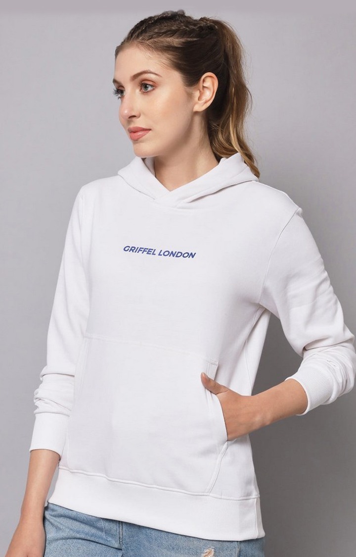 Women's White Solid Hoodies