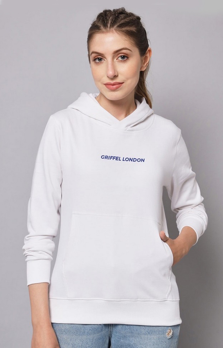 GRIFFEL | Women’s Cotton Fleece Full Sleeve White Hoodie Sweatshirt