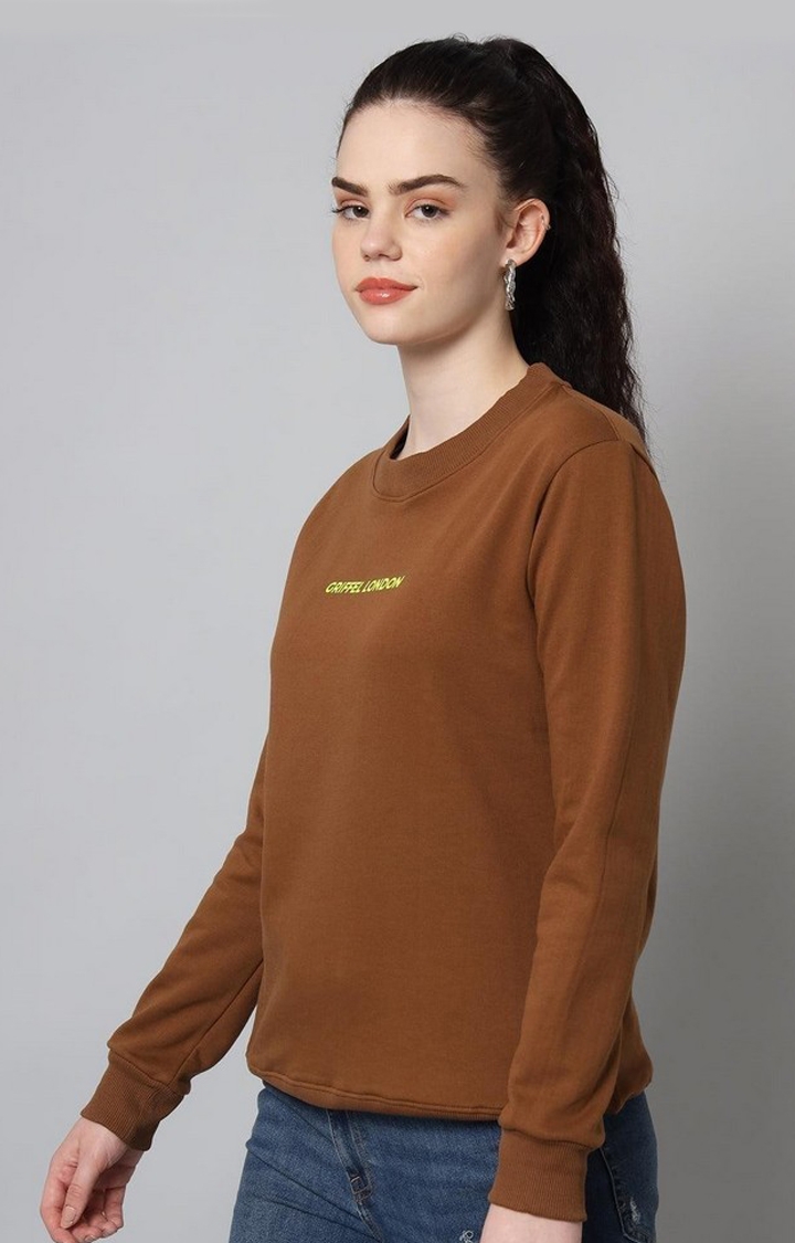 GRIFFEL | Women’s Printed Round Neck Coffee Cotton Fleece Full Sleeve Sweatshirt 2