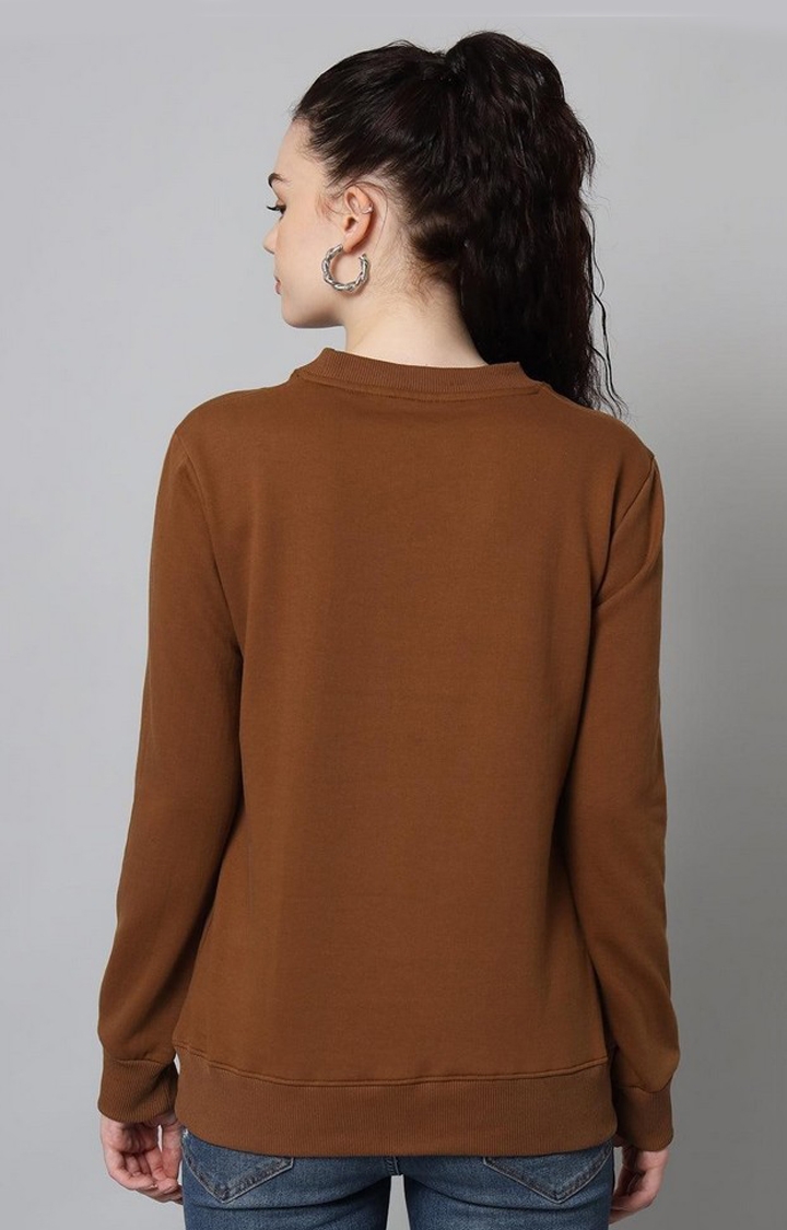 GRIFFEL | Women’s Printed Round Neck Coffee Cotton Fleece Full Sleeve Sweatshirt 4