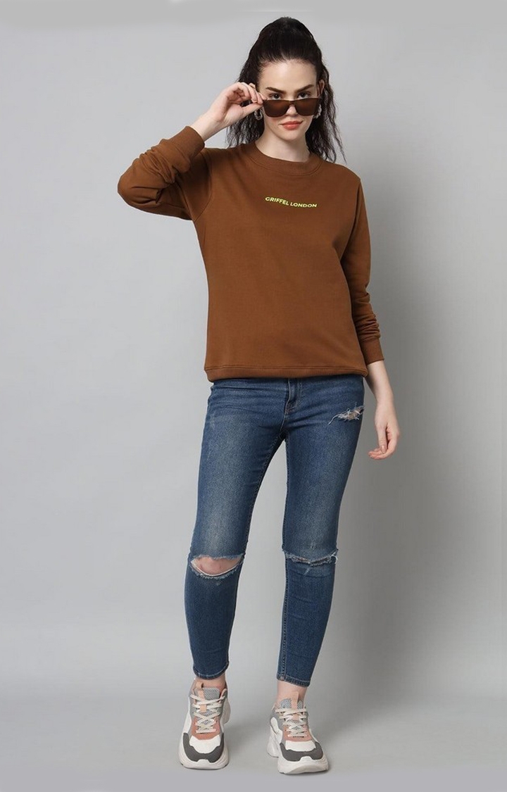 GRIFFEL | Women’s Printed Round Neck Coffee Cotton Fleece Full Sleeve Sweatshirt 1