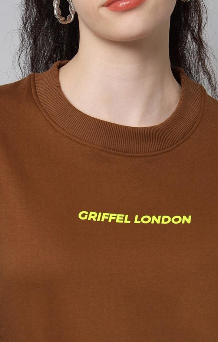 GRIFFEL | Women’s Printed Round Neck Coffee Cotton Fleece Full Sleeve Sweatshirt 5