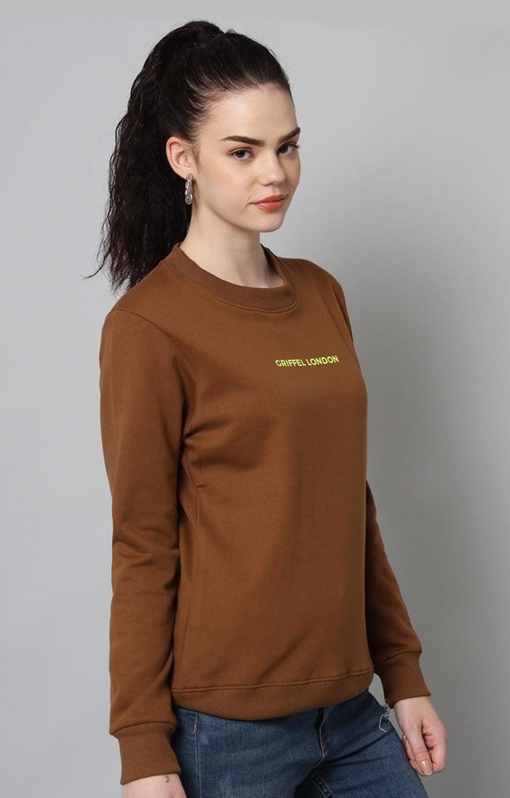 GRIFFEL | Women’s Printed Round Neck Coffee Cotton Fleece Full Sleeve Sweatshirt 3