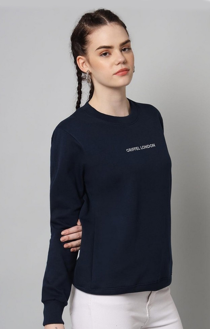 Women's Navy Blue Solid Sweatshirts
