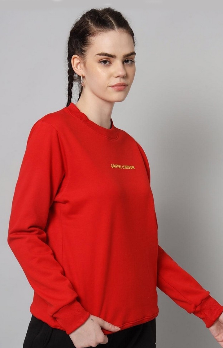 Women's Red Solid Sweatshirts