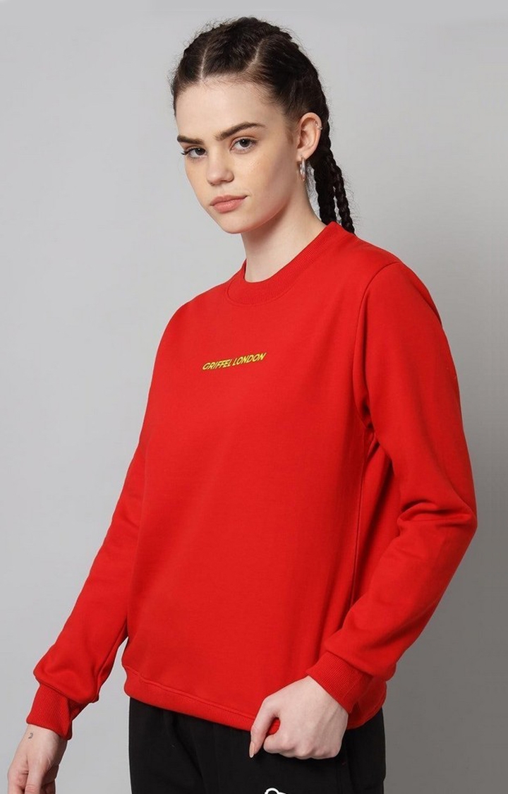 Women's Red Solid Sweatshirts