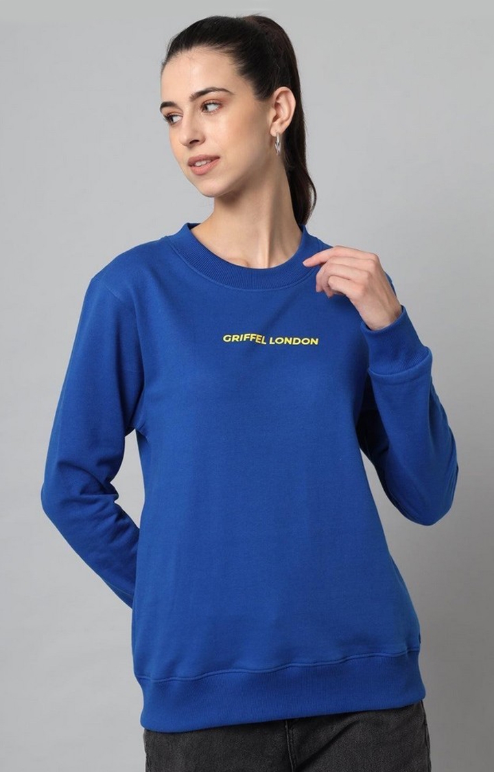 Women’s Printed Round Neck Royal Cotton Fleece Full Sleeve Sweatshirt