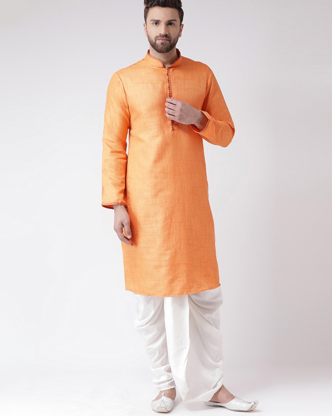 Chitwan Mohan Men Silk Blend Solid Kurtha Set