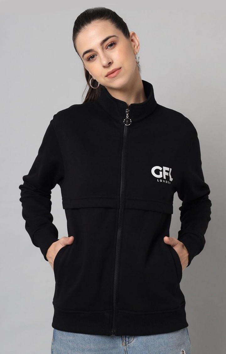 Women's Black Solid Sweatshirts