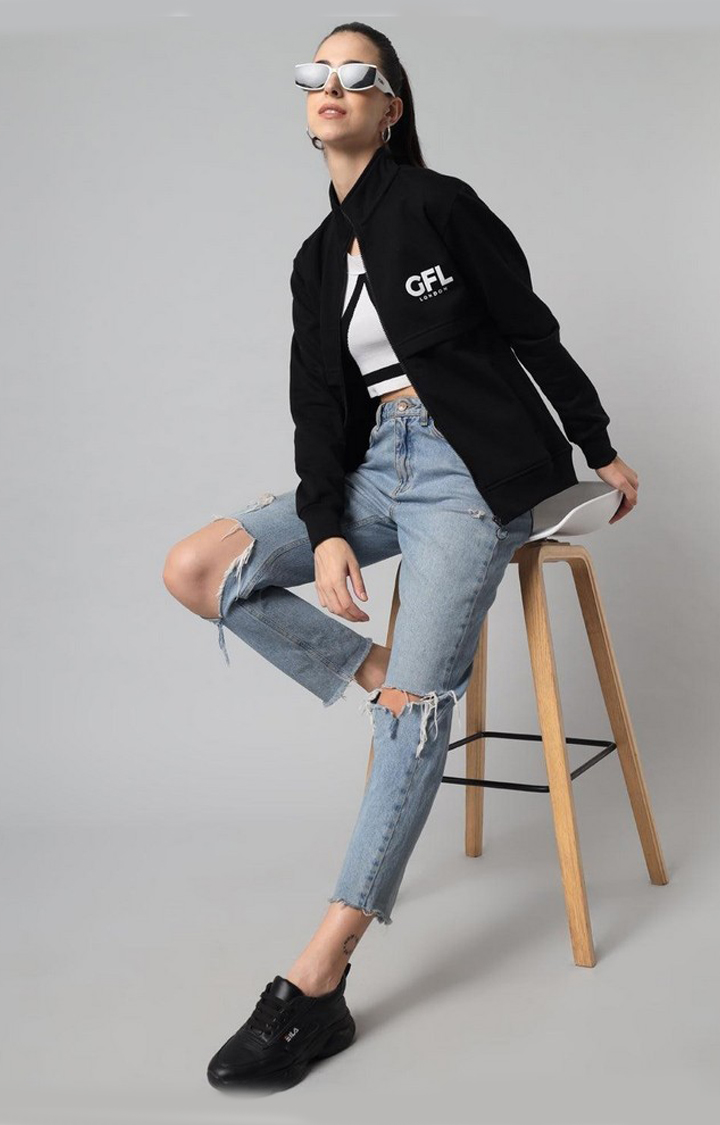 Women's Black Solid Sweatshirts
