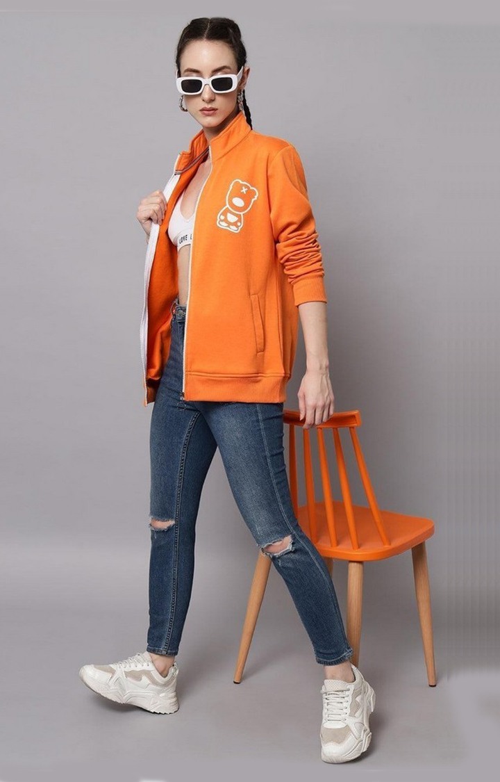 Women's Orange Solid Sweatshirts