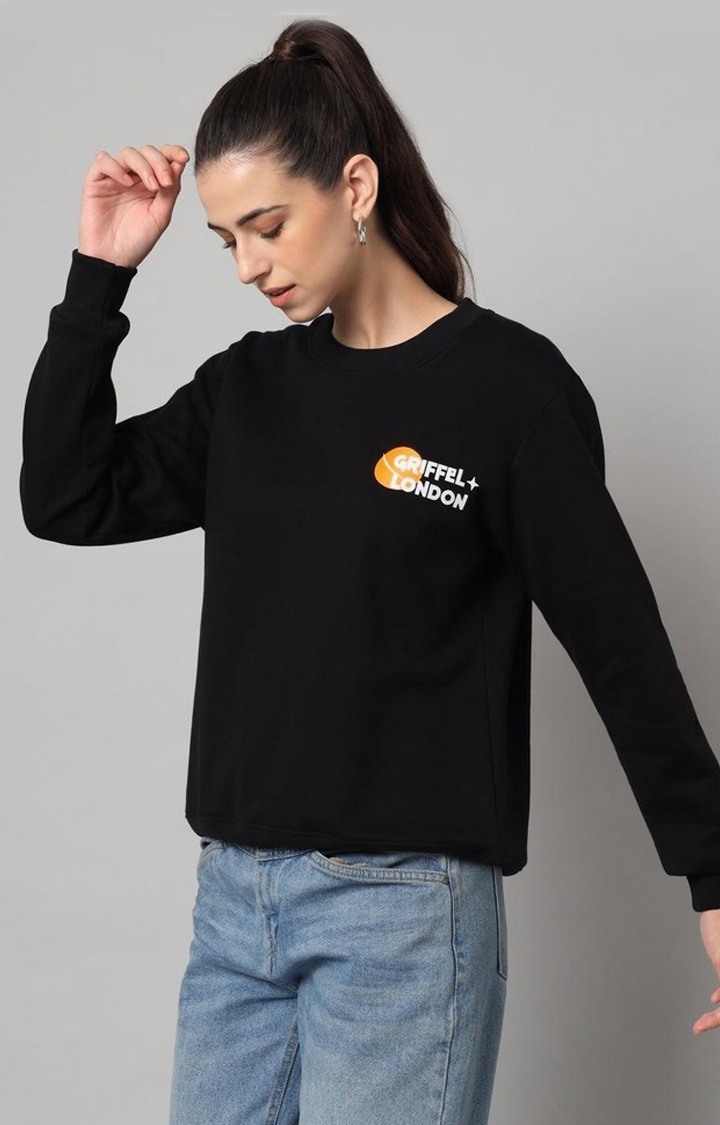 Women's Black Solid Sweatshirts