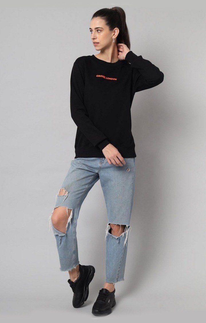Women's Black Solid Sweatshirts