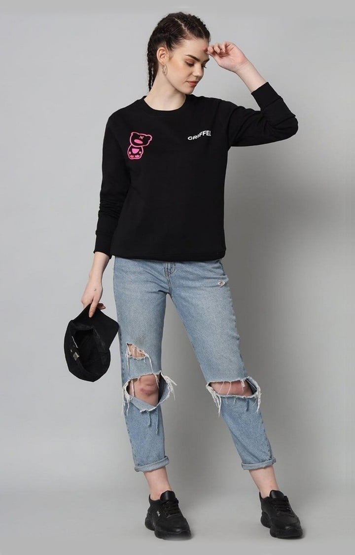 Women's Black Solid Sweatshirts