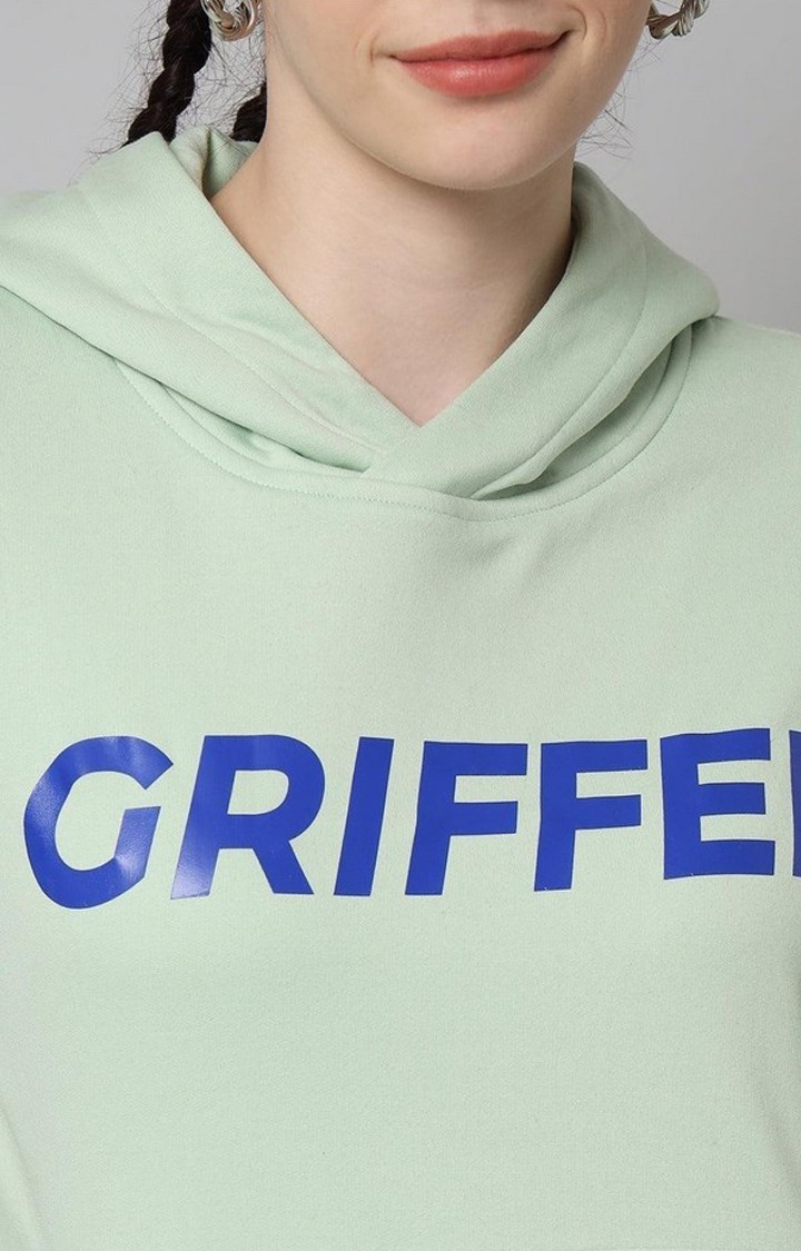 Women's Sea Green Typographic Hoodies
