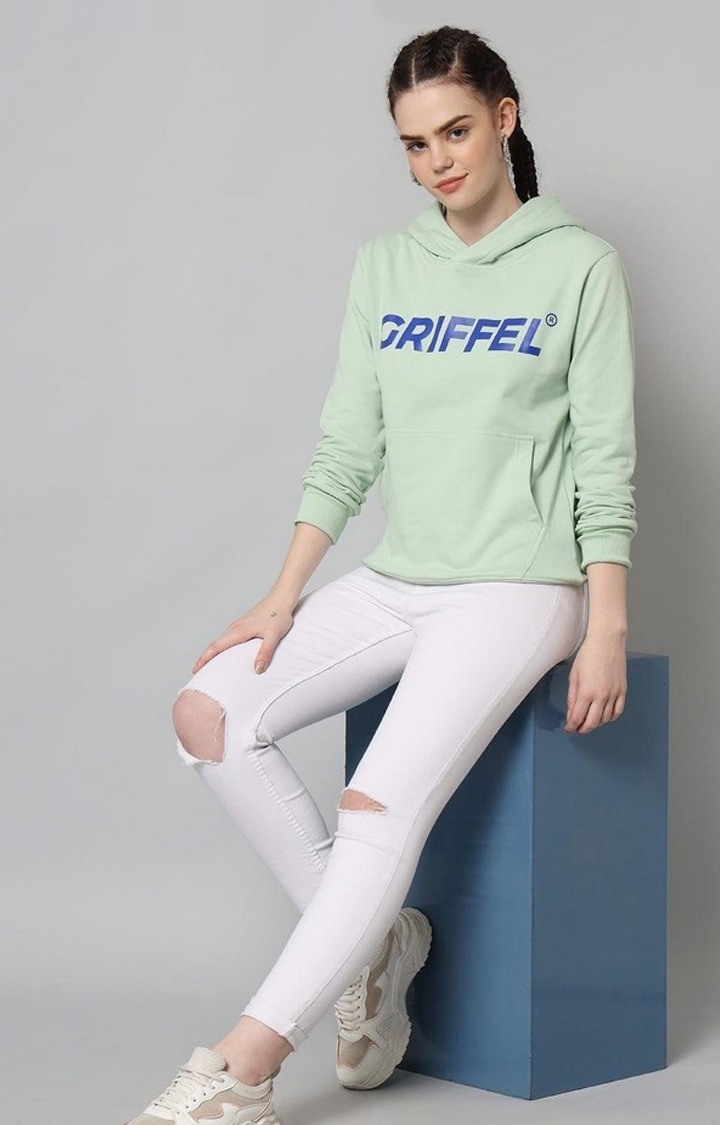 Women's Sea Green Typographic Hoodies