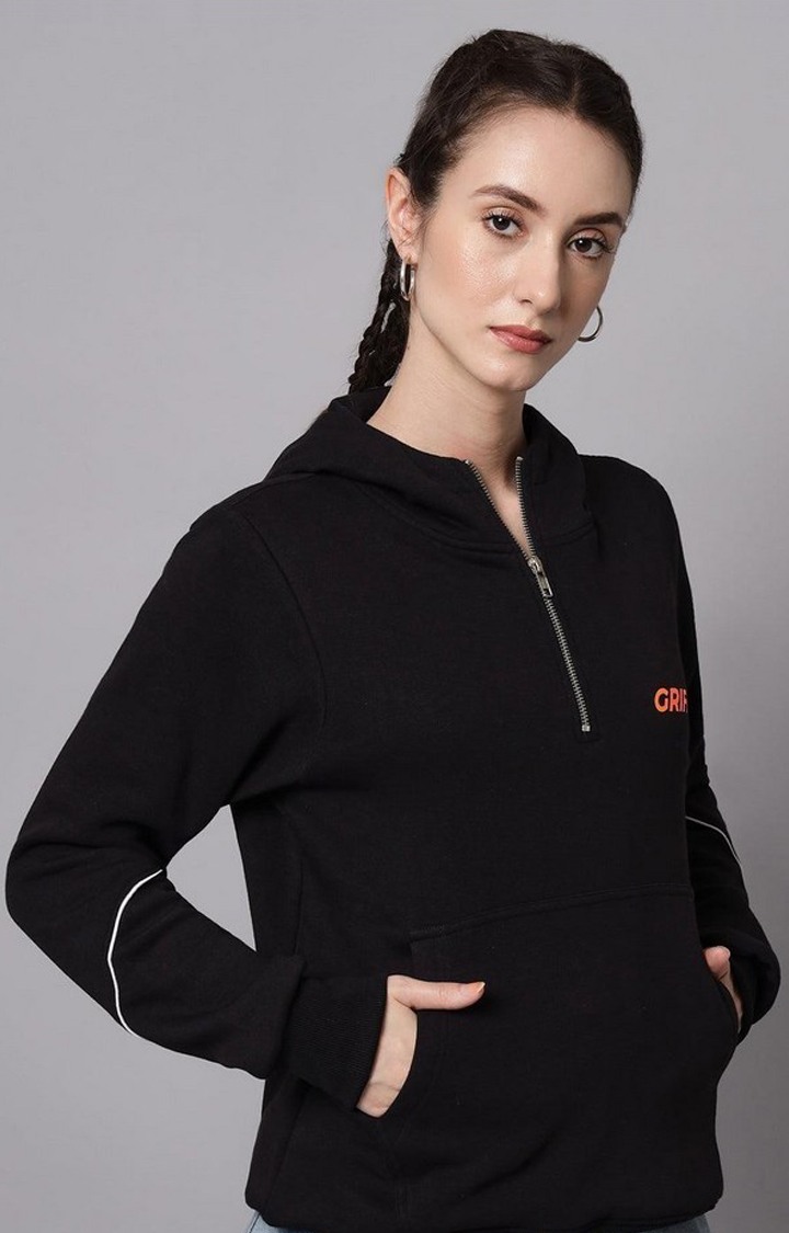 Women's Black Solid Hoodies