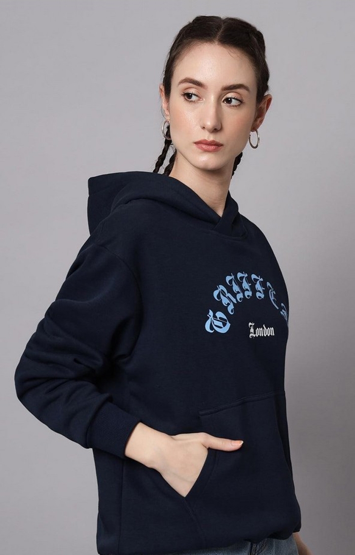 Women's Navy Blue Typographic Hoodies