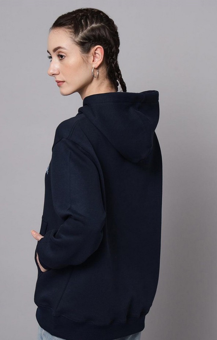 Women's Navy Blue Typographic Hoodies