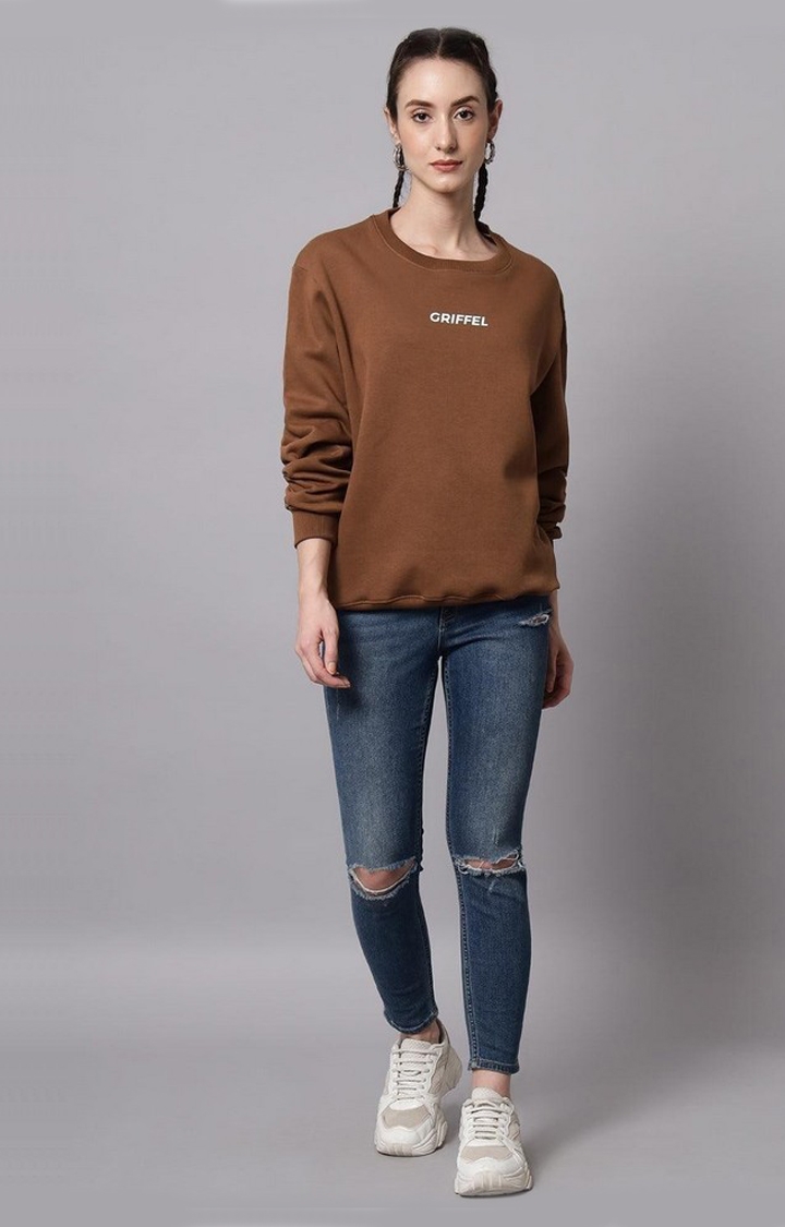 Women's Coffee Solid Sweatshirts