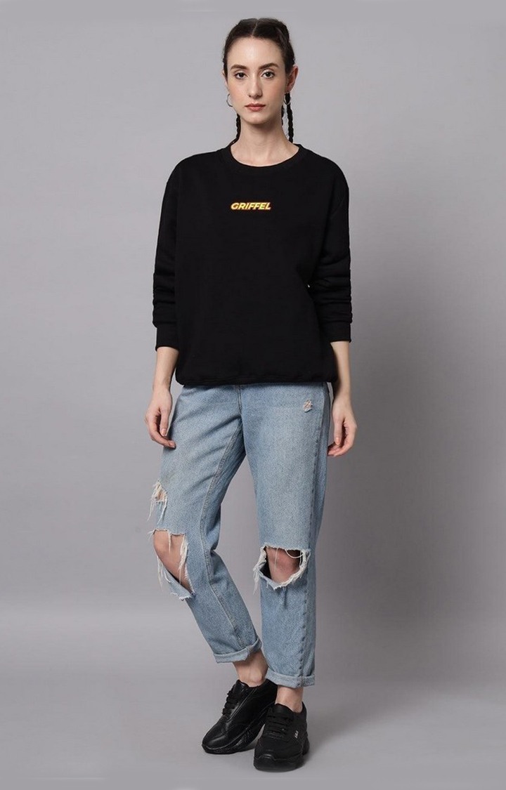 Women's Black Solid Sweatshirts