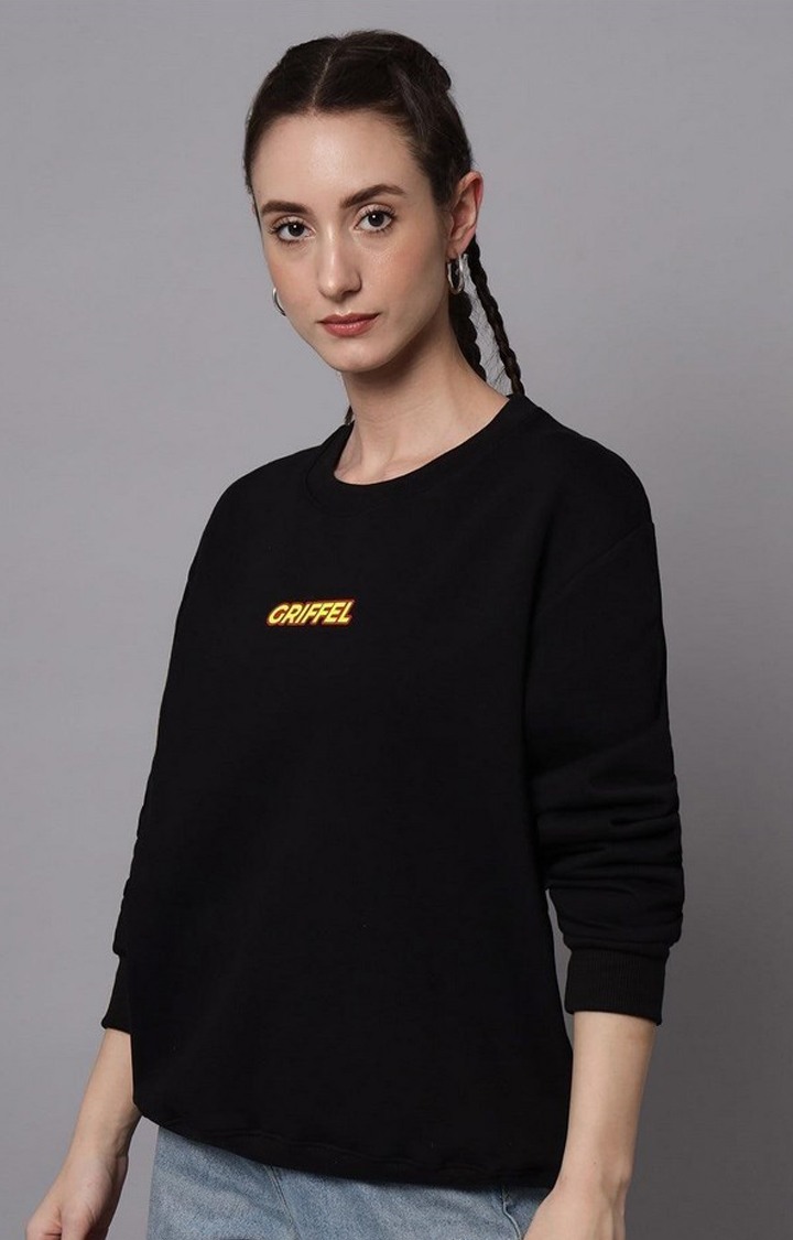 Women's Black Solid Sweatshirts