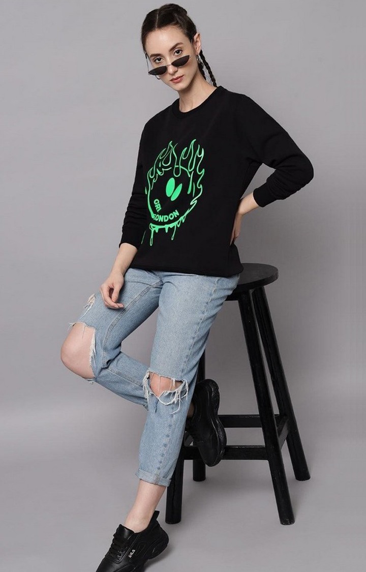 Women's Black Solid Sweatshirts