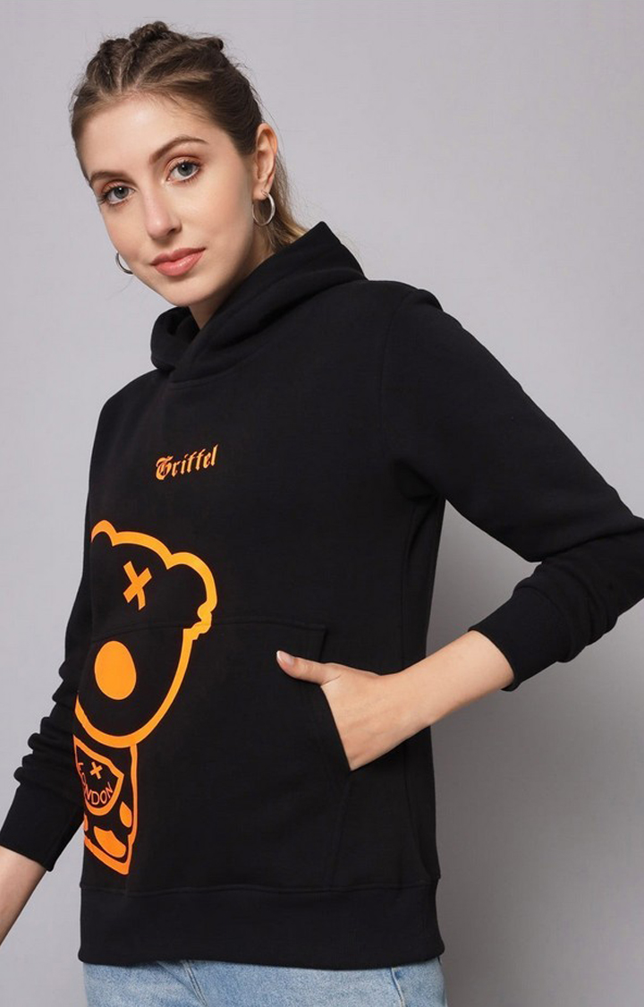 Women's Black Printed Hoodies