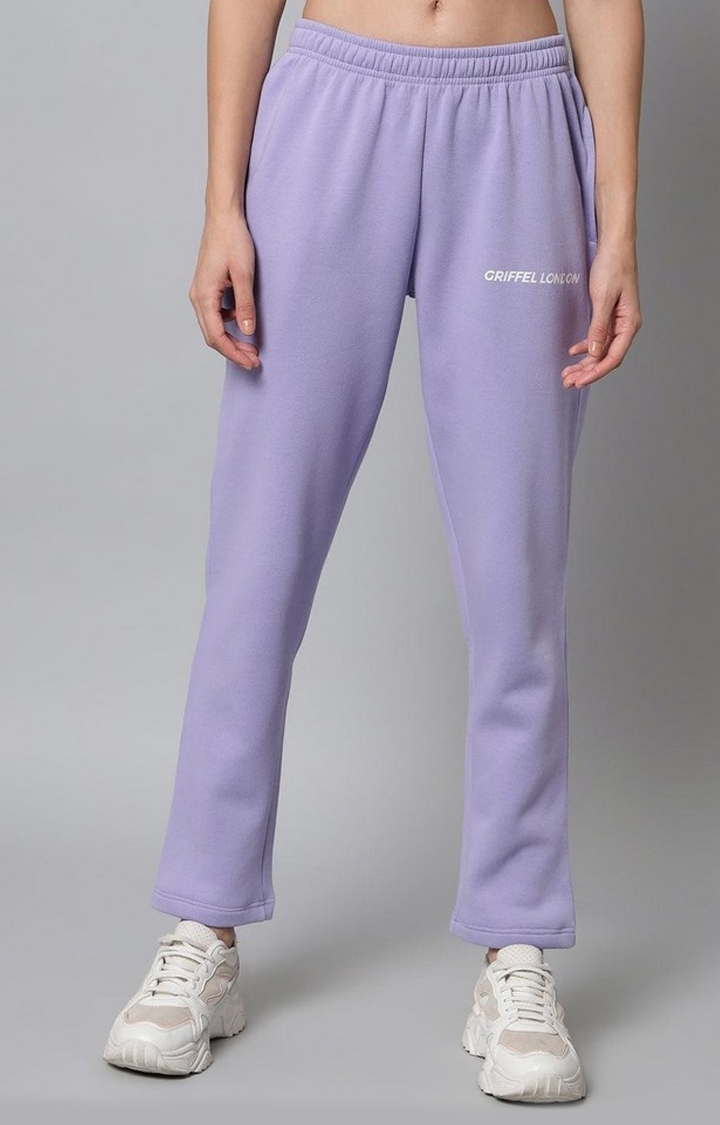 Women's Purple Fleece Solid Trackpants